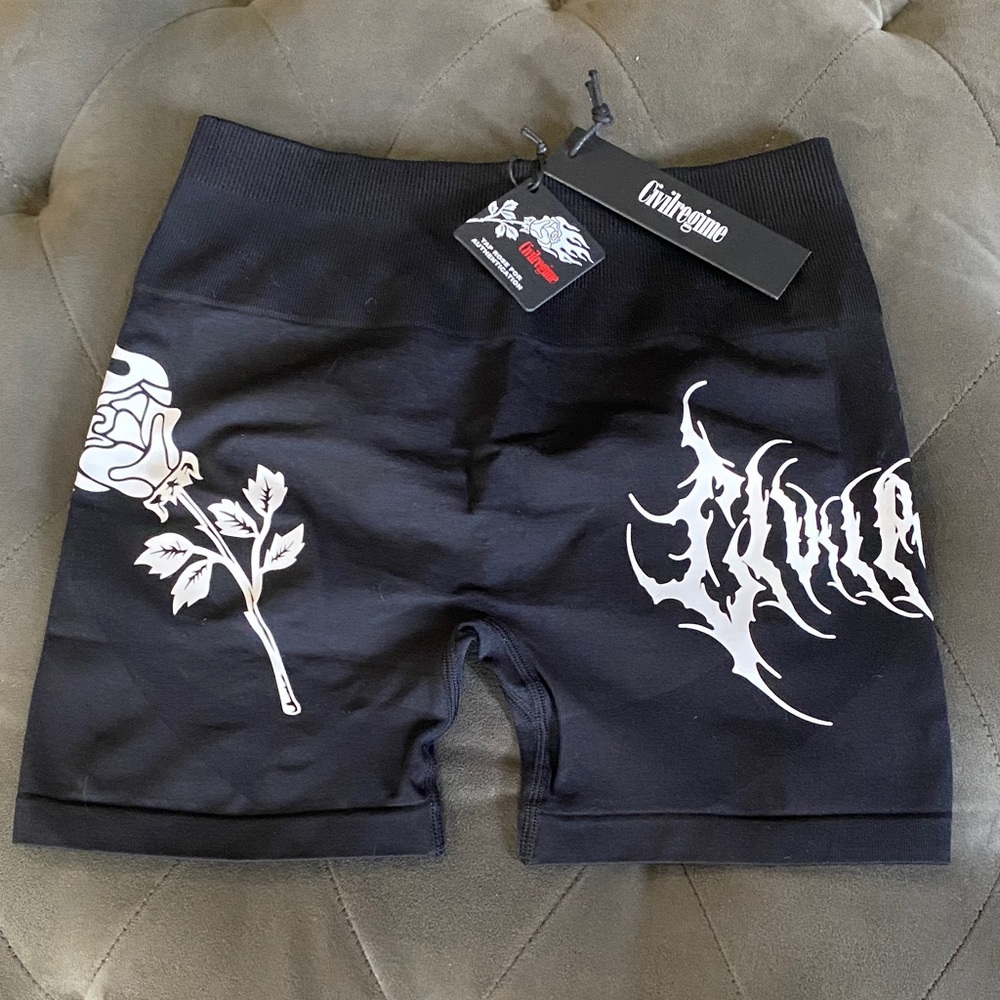Civilregime Sigilism Roses Kelly Seamless Shorts in Black